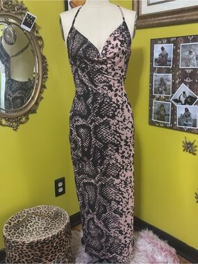 Black Snake Print Cutout 90s Slip Dress Small Medium